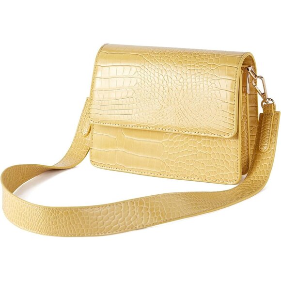 Crossbody Bags for Women Vegan Leather Purses 1-crocodile Yellow - Picture 1 of 6
